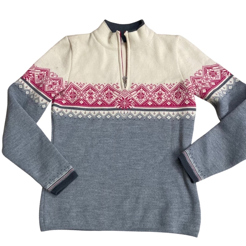 Dale Of Norway Women's St. Moritz Merino Wool Fair Isle Quarter Zip Sweater M